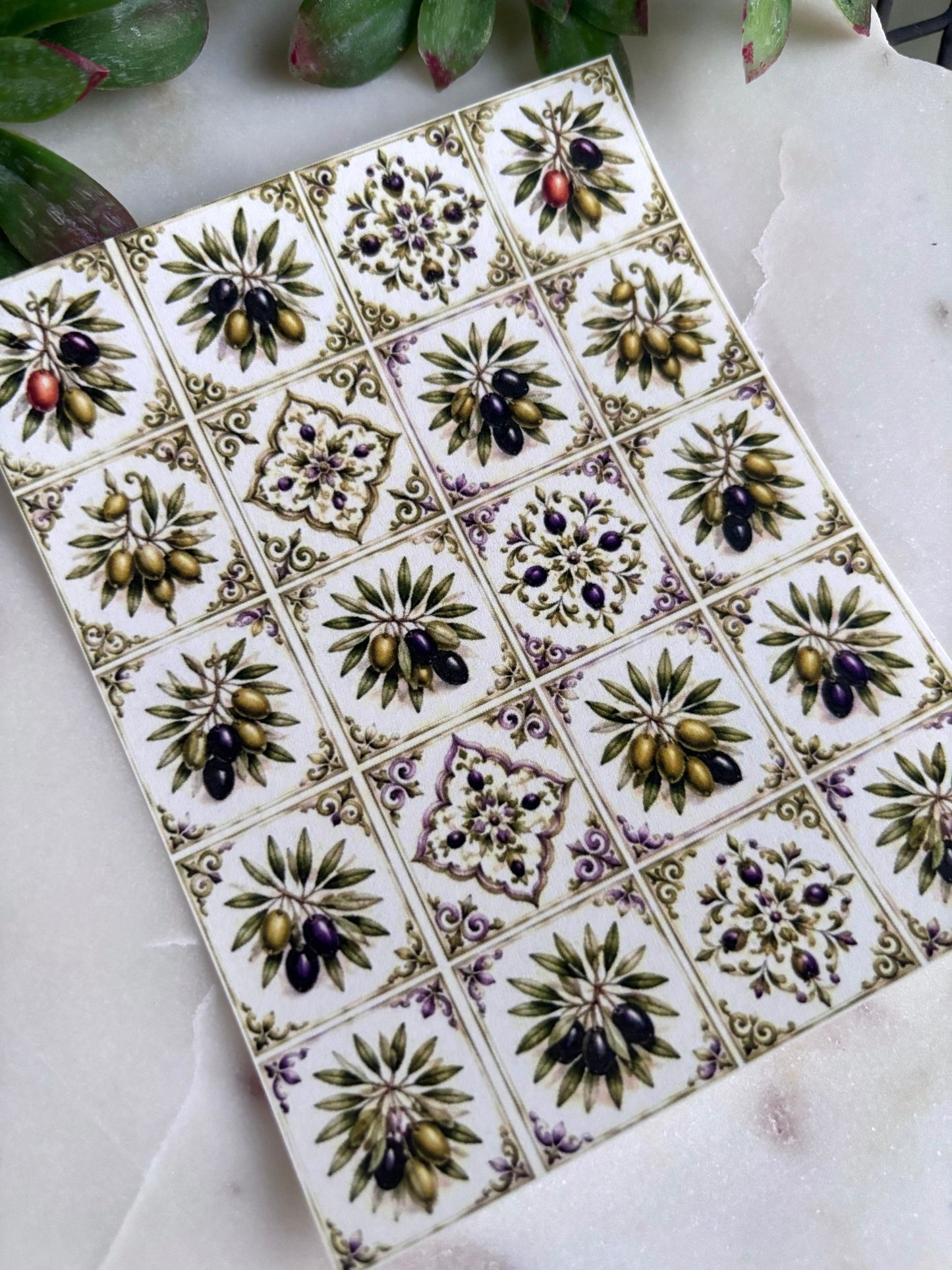 Olive Mediterranean Tile Transfer Paper