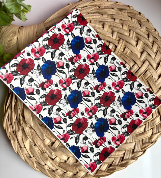 Red & Blue Lined Flowers Transfer Paper