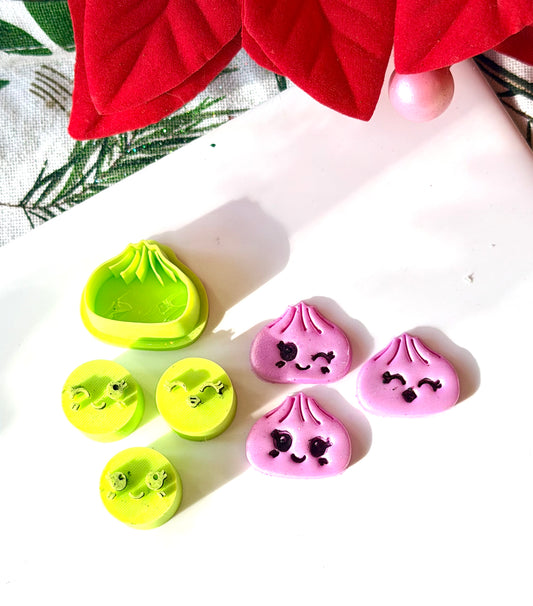 Mini Dumpling Squishy Cutter & Kawaii Expression Stamp Set